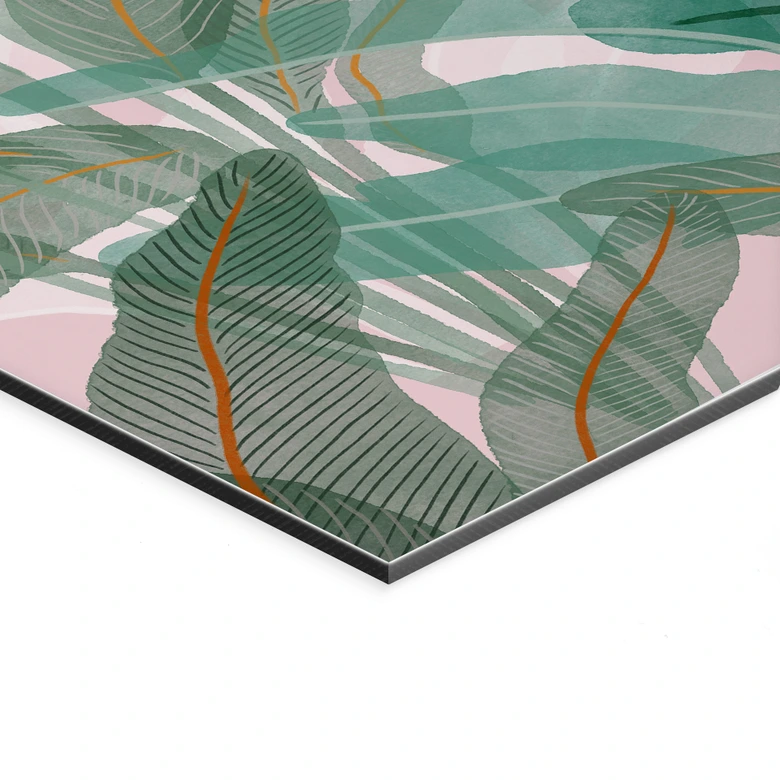 Wandbild Botanische Illustration in Grün und Rosa - Goed Blauw - Alu-Dibond 