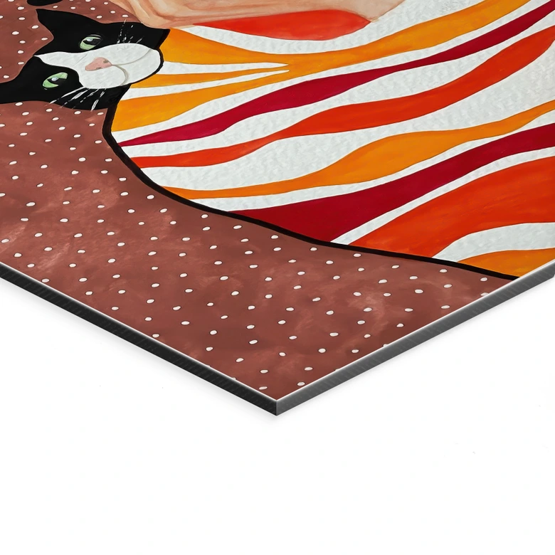 Wandbild Frau mit Blumenkrone und Katzen - Hülya - Alu-Dibond 