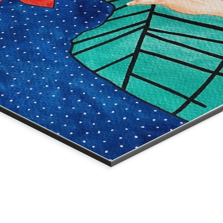 Wandbild Frau mit Kolibri in der Sternennacht - Hülya - Alu-Dibond 