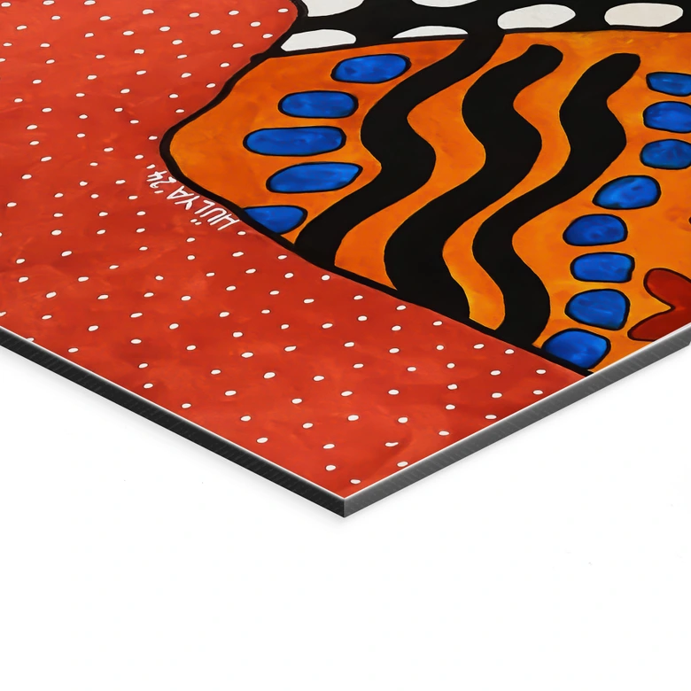 Wandbild Lächelnde Frau mit orangen Blumen - Hülya - Alu-Dibond 