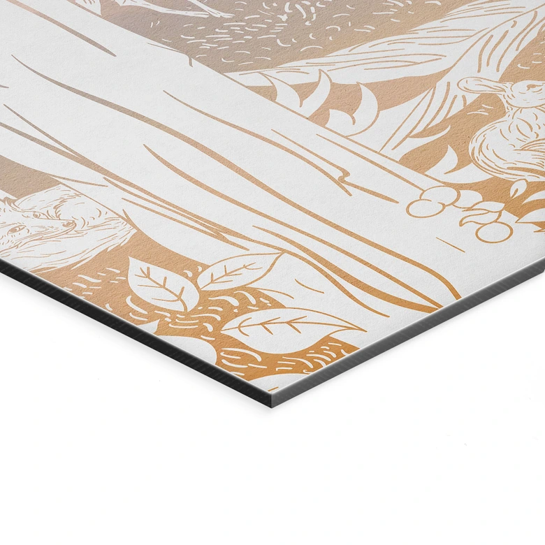 Wandbild Friedlicher Wald mit Hirschen und Füchsen - Ombre - Kikki Belle - Alu-Dibond 