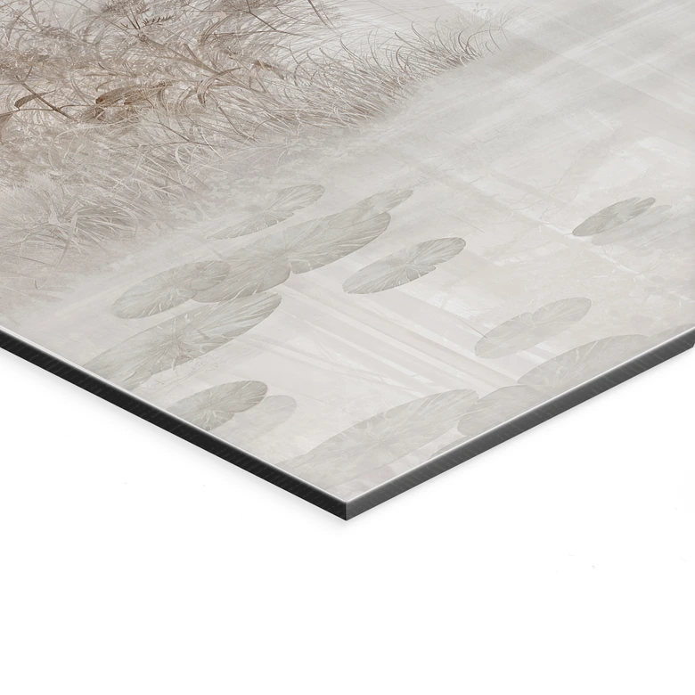 Wandbild Wald am See im Nebel in Beige - Ms Tiff - Alu-Dibond 