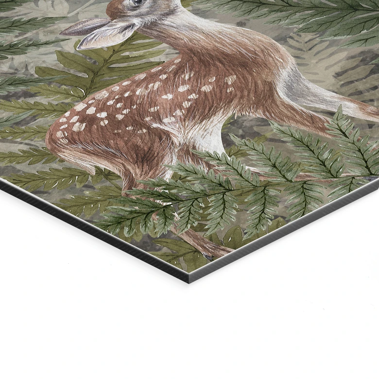 Wandbild Waldtiere zwischen Farn und Blättern - Ms Tiff - Alu-Dibond 