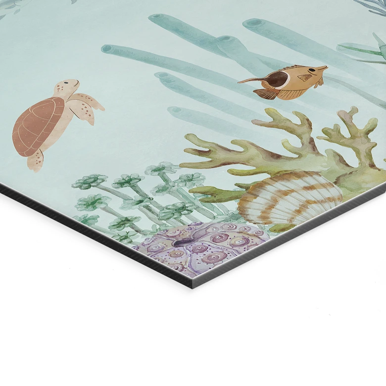 Wandbild Unterwasser-Abenteuer mit Meerestieren - Blau - Oliver Robins - Alu-Dibond 