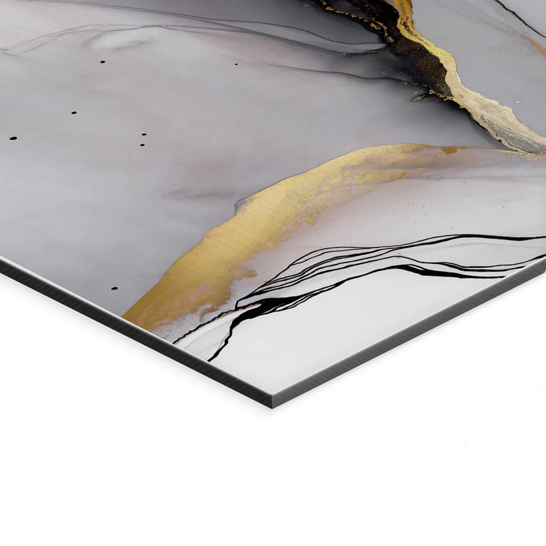 Wanddecoratie Abstracte compositie in goud en grijs - Shelest - Alu-Dibond 