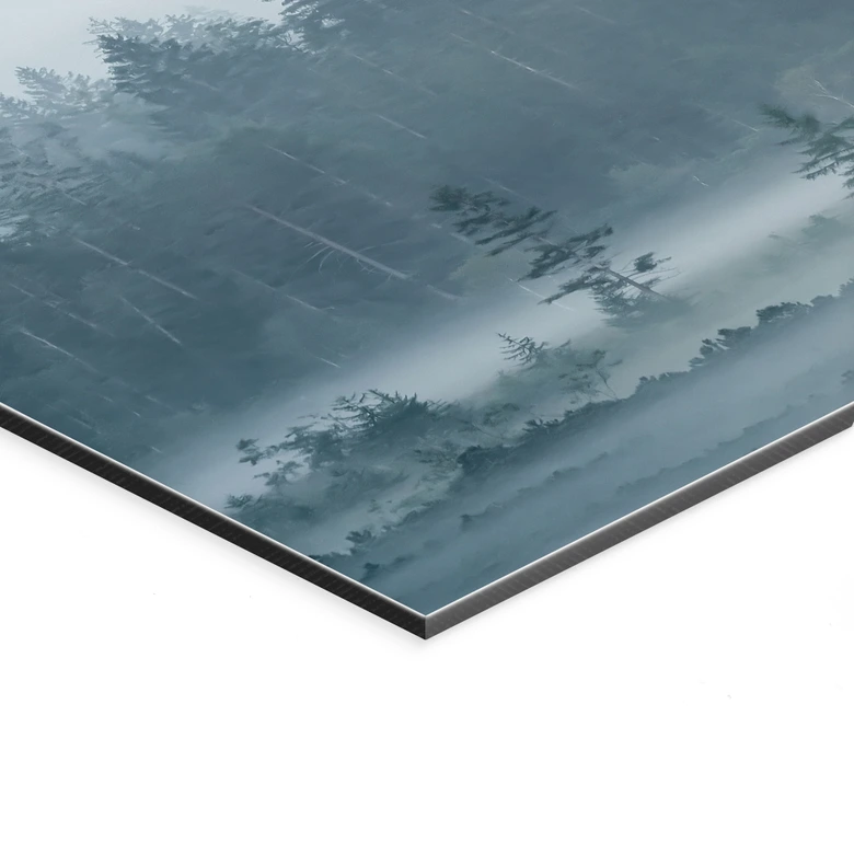 Wanddecoratie Mistig boslandschap in herfst - Eisenmann - Alu-Dibond Panorama 