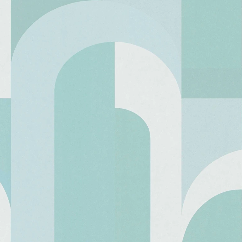 Grafik-Tapete im Art-Deco Stil Türkis Weiß - Vliestapete mit Retro-Muster 