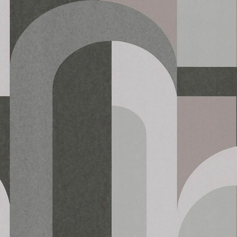 Art deco grafisk tapet grå sort - fleece tapet med retro mønster 