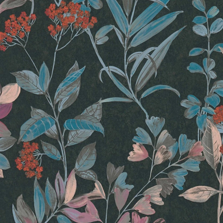 Papier peint floral coloré noir - papier peint aquarelle style floral 