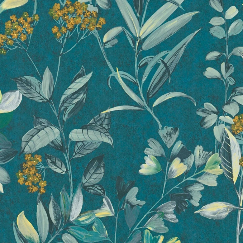 Papier peint fleuri bleu - papier peint intissé fleuri style aquarelle 