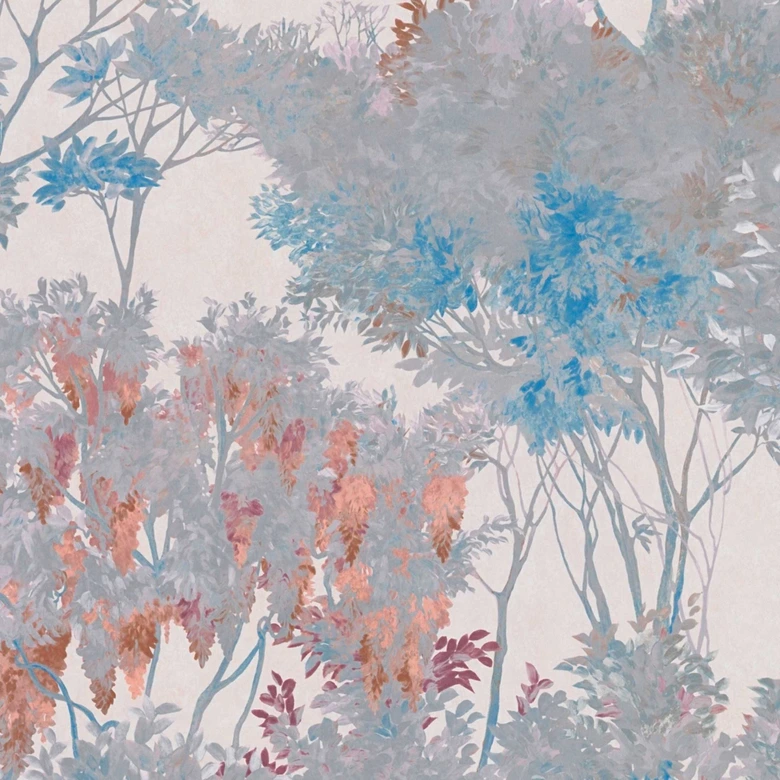 non-woven wallpaper flowers with trees beige grey - watercolour wallpaper red blue 