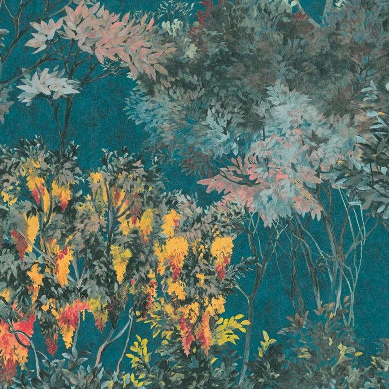 papier peint intissé avec arbres noir bleu foncé - papier peint aquarelle 