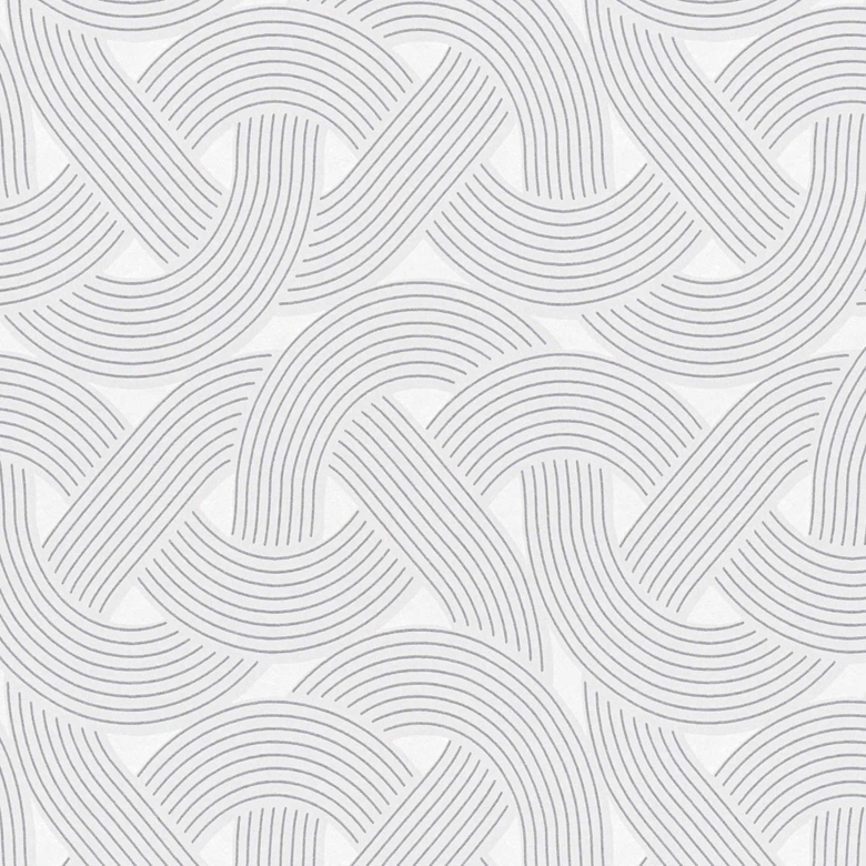 Vliestapete im Art-Deco Style Weiß Silber - Grafik-Tapete mit Linienmuster 