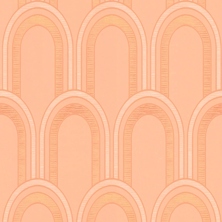 papier peint avec arches style art déco orange blanc - papier peint graphique rétro  