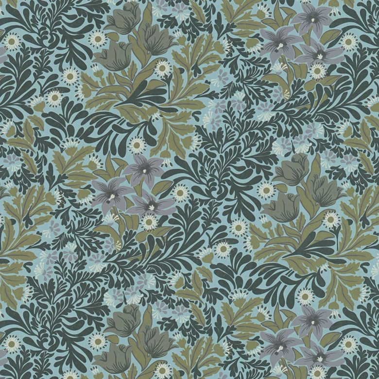 Mustertapete floral Grün Blau - Tapete mit Blumen und Blättern 