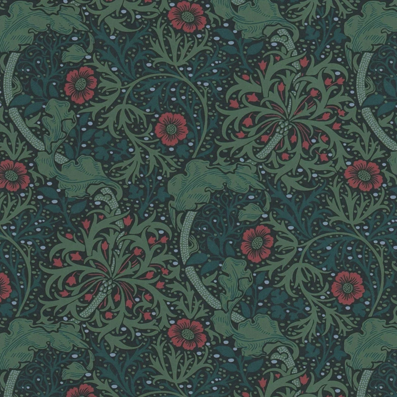 Tapete mit Blumenranken und Blüten Grün Rot - Blumen-Vliestapete floral 