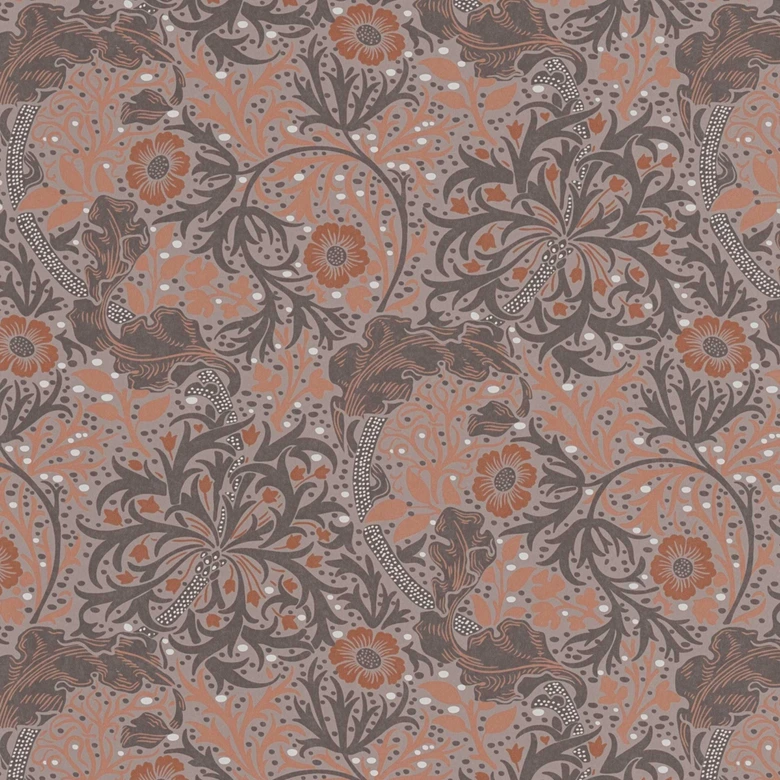 Papier peint avec rinceaux fleuris et fleurs Marron Orange - papier peint intissé floral 