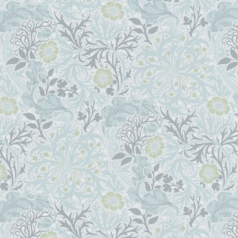 Papier peint avec rinceaux fleuris et fleurs bleu blanc - papier peint intissé floral 