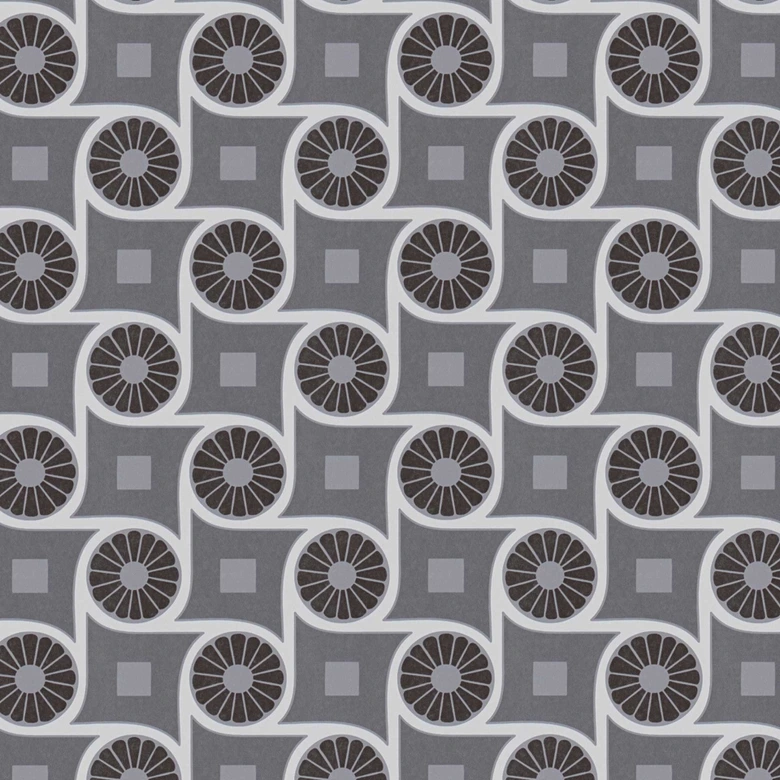 Papier peint graphique avec motif circulaire Noir Blanc - papier peint intissé style rétro 