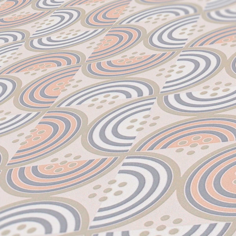 Papier peint avec vagues et lignes crème bleu - papier peint graphique intissé rétro 