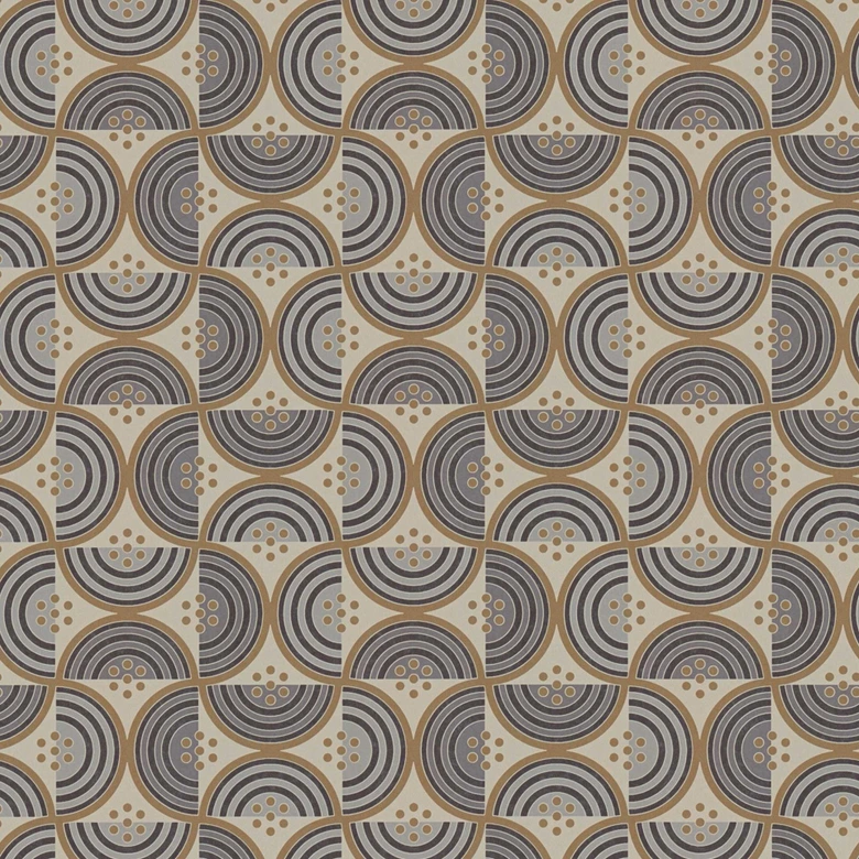 golf en lijn patroon grijs goud - retro look grafisch vliesbehang 