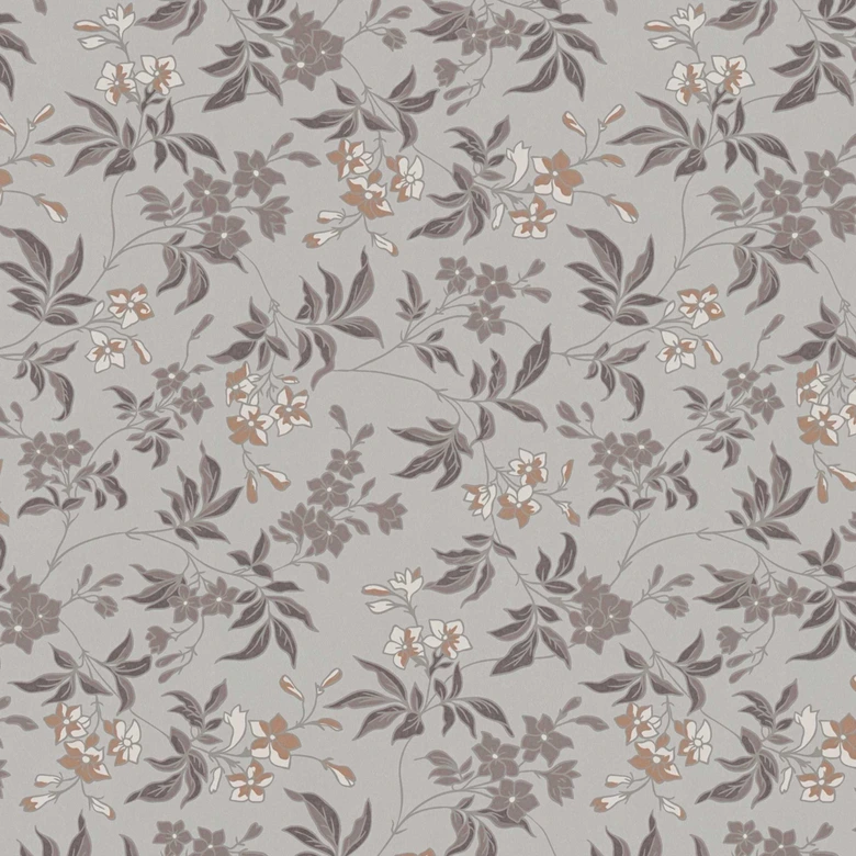 Papier peint fleuri avec fleurs Gris Marron - papier peint à motifs floraux moderne - papier peint intissé floral 