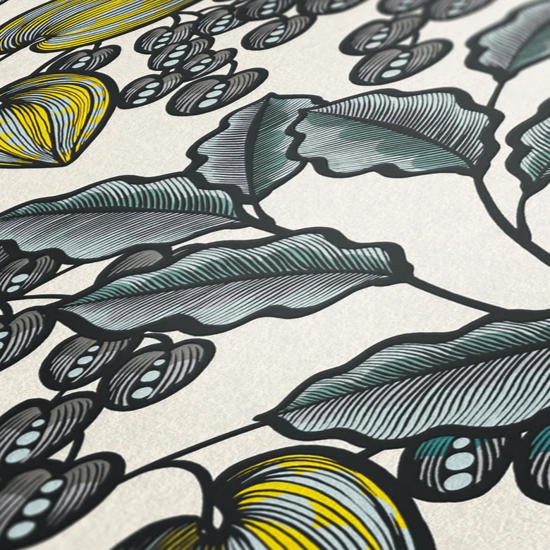 Architects Paper Vliestapete Floral Impression Blumentapete floral blau, weiß, gelb, schwarz, grau 