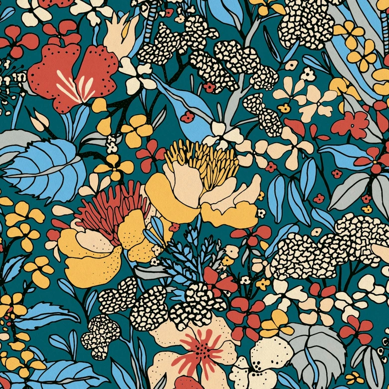 Architects Paper Vliestapete Floral Impression Blumentapete floral bunt, blau, orange, beige, gelb 