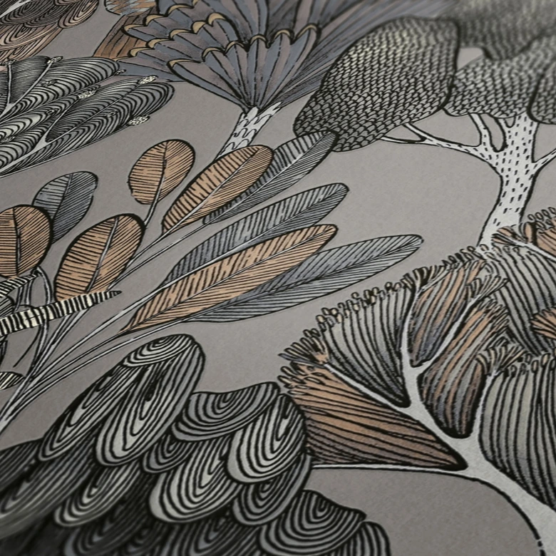 Architects Paper Floral Impression - Papier peint intissé jungle, gris 
