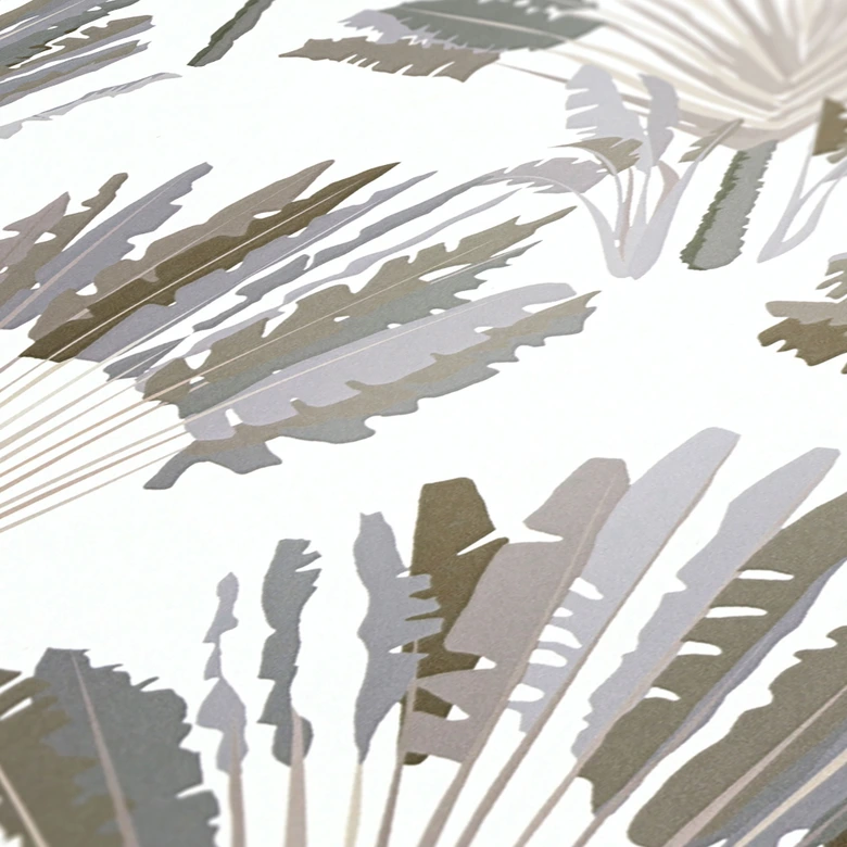 Architects Paper Vliestapete Jungle Chic Dschungeltapete Palmentapete grau, weiß, braun 
