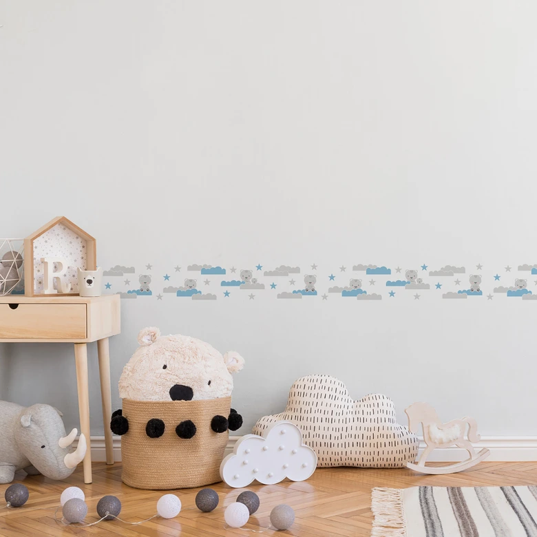 Lovely Kids selbstklebende Kinderzimmer Bordüre Dreamy Bears mit süßen Bären, Wolken und Sternen 