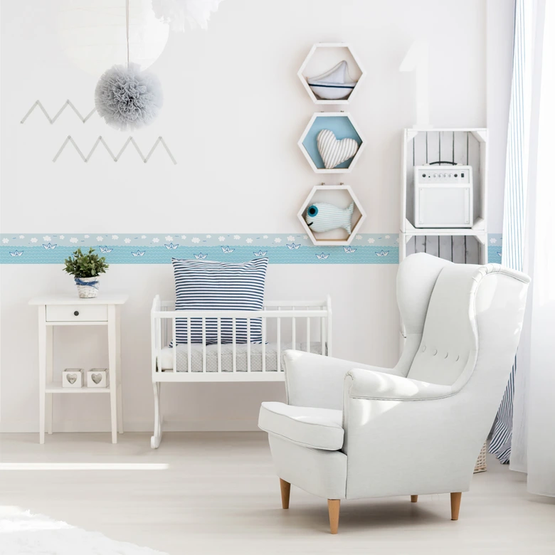 Lovely Kids selbstklebende Kinderzimmer Bordüre Paper Boat Love mit Papierbooten 