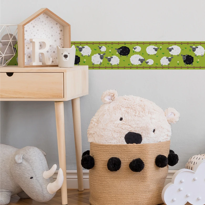 Lovely Kids selbstklebende Kinderzimmer Bordüre Sheep Family mit niedlichen Schafen 