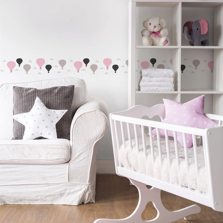 Lovely Kids selbstklebende Kinderzimmer Bordüre Cloud Balloons mit Heißluftballoons 