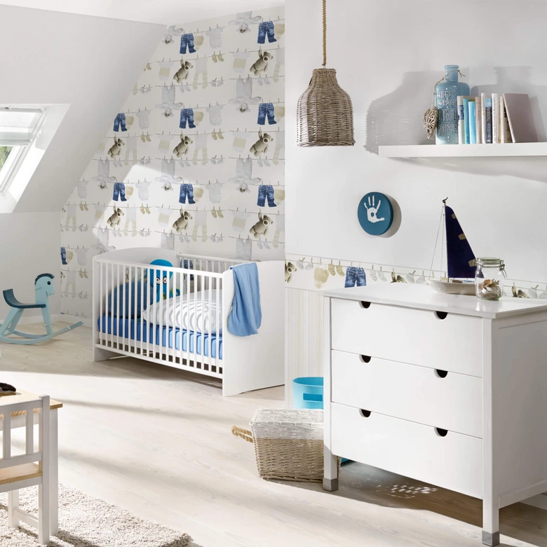 A.S. Création Bordüre Little Stars Borte mit Teddybären Kinderzimmer für Babys creme, grün, weiß 