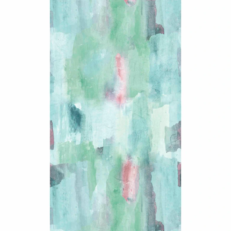 Fototapeta akwarela w kolorze zielonym różowym - artystyczny wzór tapety - tapeta z włókniny nowoczesna 