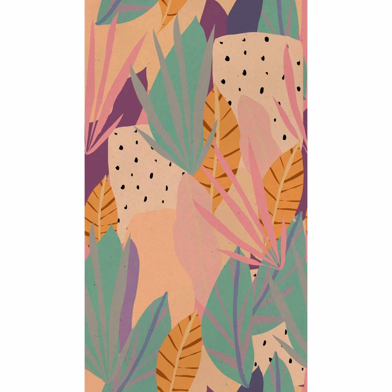 Carta da parati Fotomurale rosa pastello verde - Carta da parati in tessuto non tessuto moderno - Carta da parati giungla con foglie 