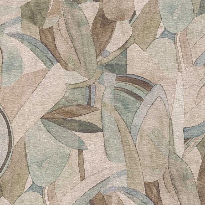 Abstrakte Blätter-Tapete in Beige Grün Blau – Sanfte Naturtöne – Vliestapete 