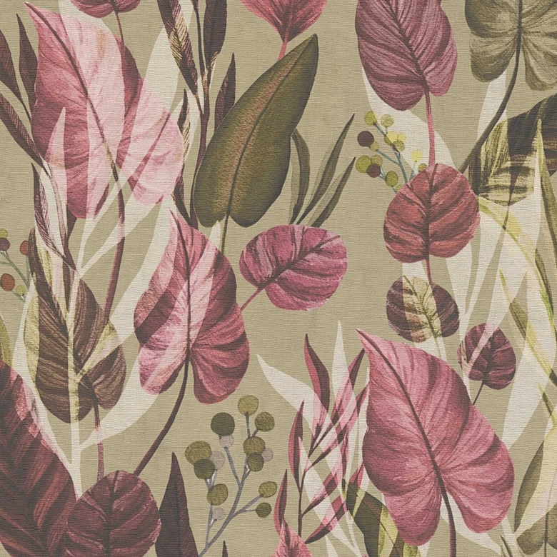 Botanisk tapet beige pink - Tapet med mønster og blade - Ikke-vævet tapet 