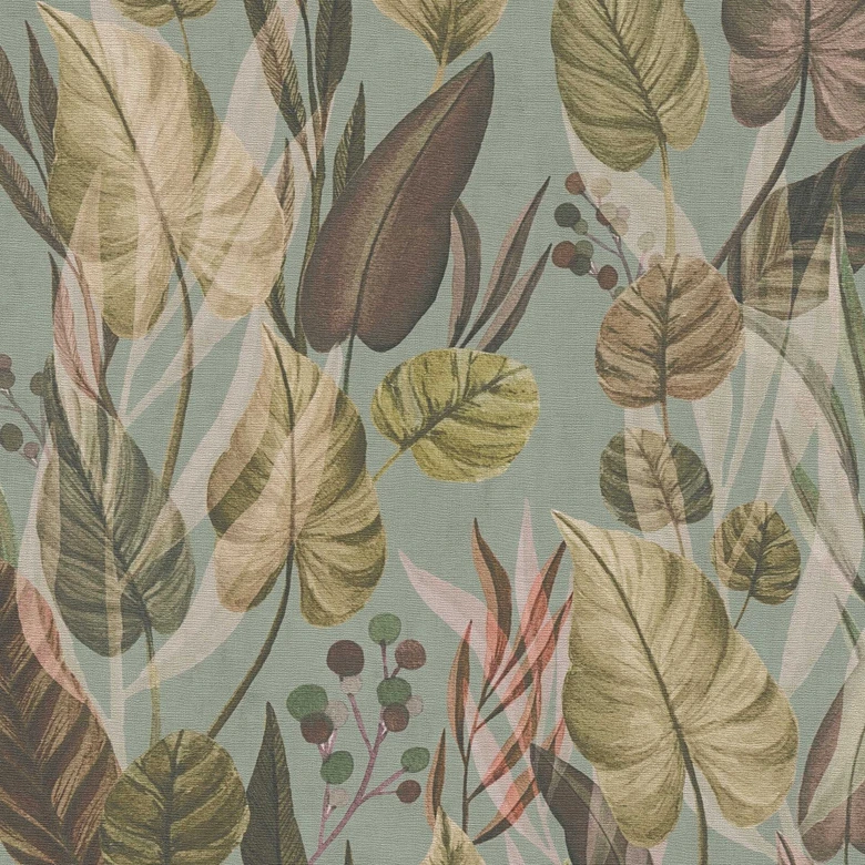 Botanik-Tapete Grün Beige – Dschungel-Mustertapete mit Pflanzen – Vliestapete 