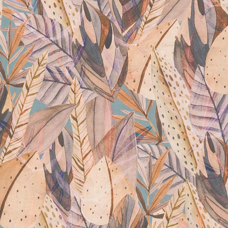 Jungle behang paars beige - pastelkleurige bladeren modern - Vliesbehang 