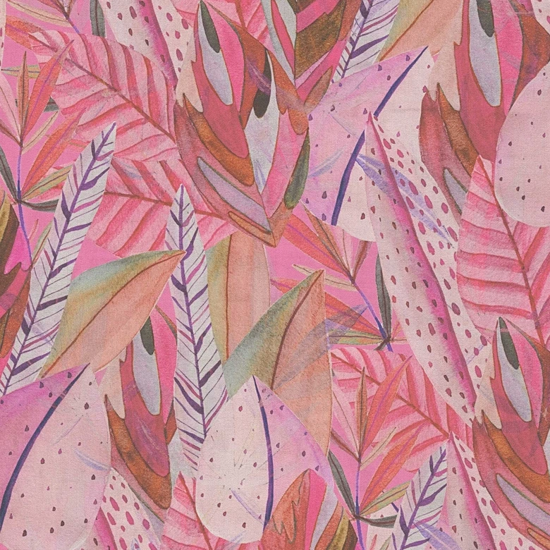 Djungel tapet rosa lila - exotiska blad starka färgglada - Icke-vävd tapet modern 