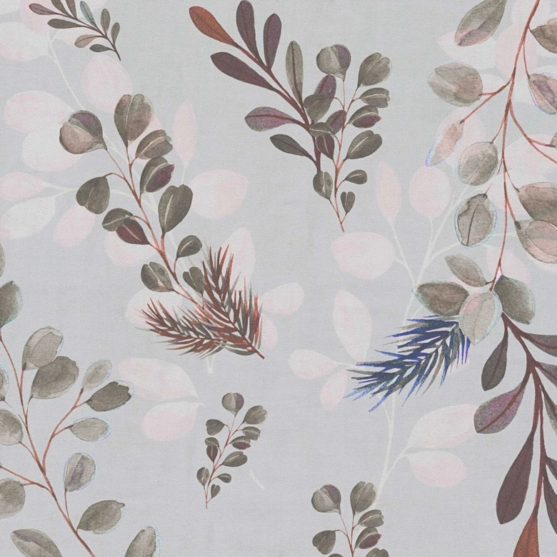 Florale Tapete Grau Rosa – Zweige & Blätter Aquarelloptik – Vliestapete modern 