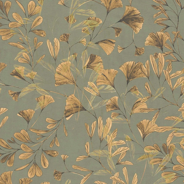 Florale Tapete Ginkgo-Blätter Grün Gelb – Naturmotiv mit Zweigen – Vliestapete modern 