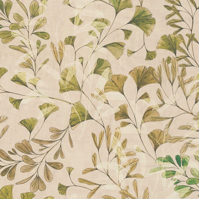 Blätter-Tapete Ginkgo Natur Creme – Vliestapete mit sanften Grüntönen – Modern & Elegant 