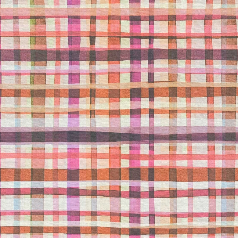 Ternet tapet akvarel pink orange - Ikke-vævet tapet moderne ternet - farverigt & kreativt 