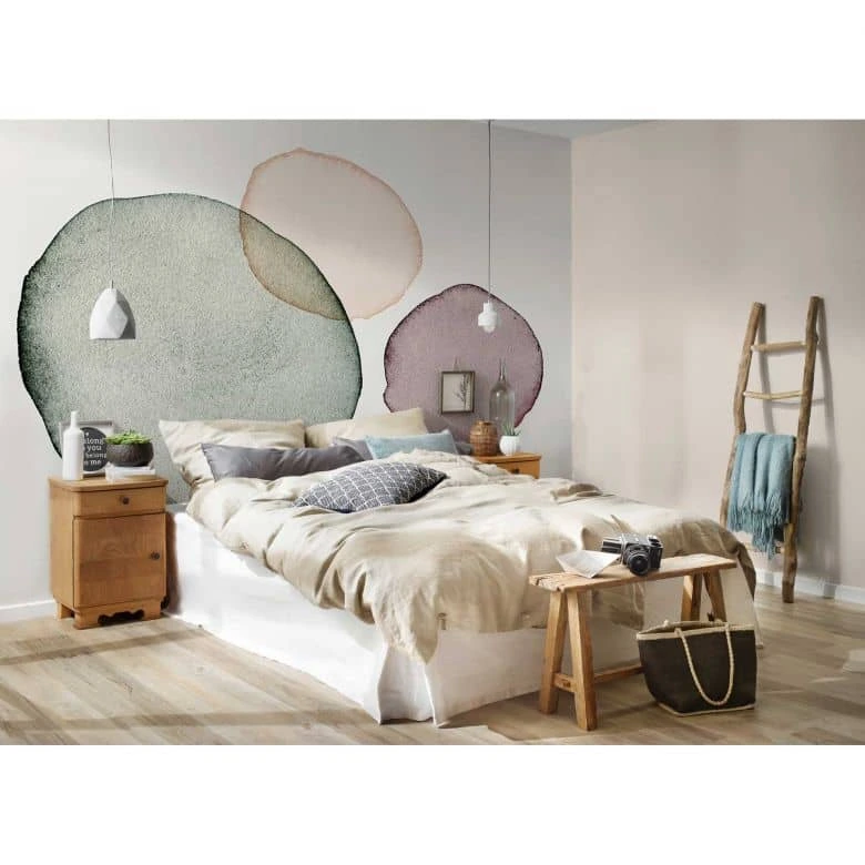 Livingwalls papier peint photo ARTist Calm avec motif aquarelle crème, vert, orange, violet 