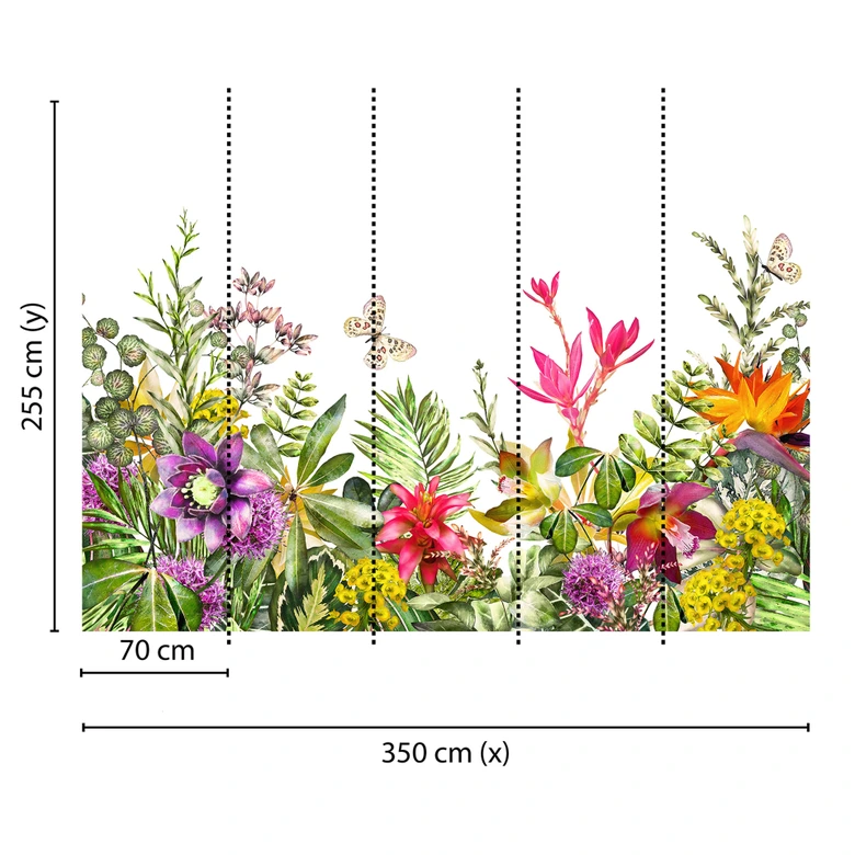 non-woven tapet Motley Flowers sommerfugl natur fototapet Designwalls i farverig og hvid  