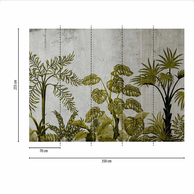 Fototapete Gemälde JungleConcret2 in grau grün - Vliestapete Designwalls 2 - 2,55 x 3,5 m 