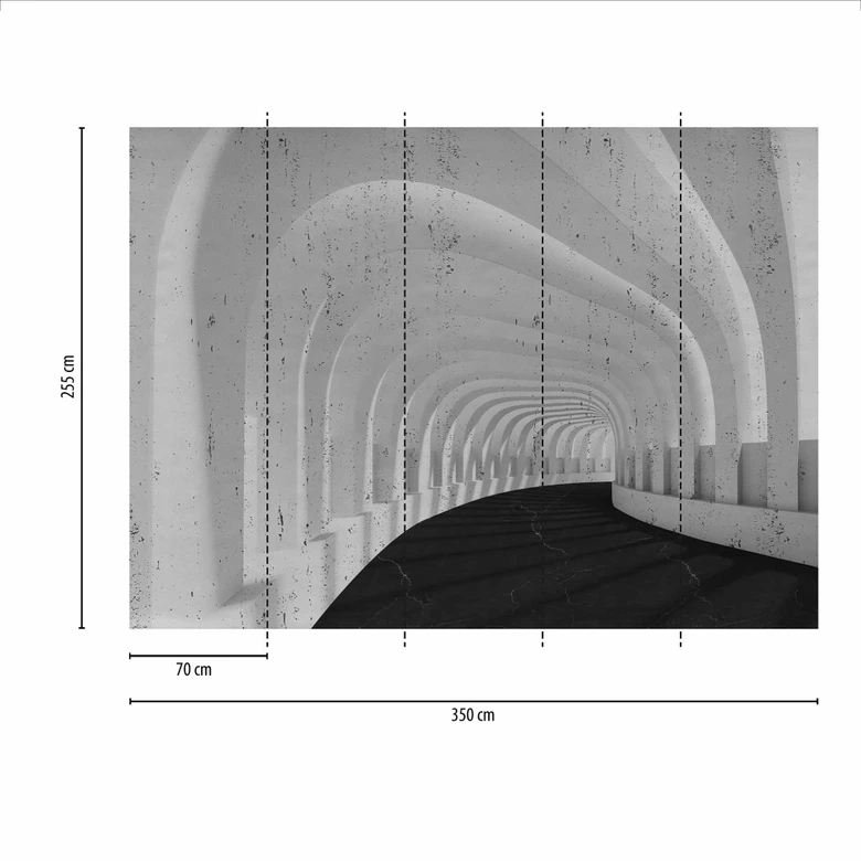 EndlessHallway grå svart - non-woven Fototapet Designwalls 2 - 2,55 x 3,5 m 